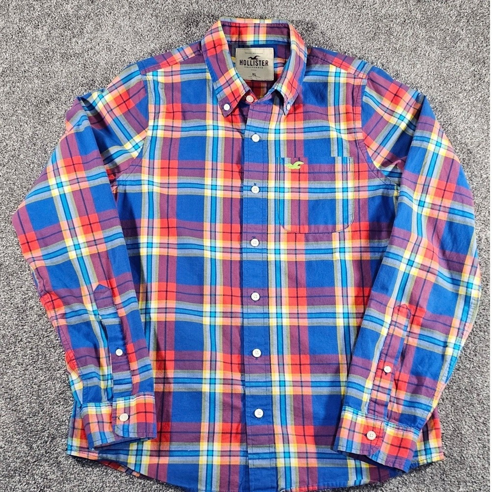 Lot of 2 Hollister Button Down Shirt Mens XL Multicolor Plaid L/S Cotton  Y2K - Picture 2 of 16